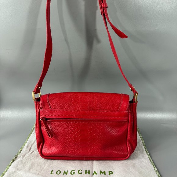 Longchamp Gatsby Python Embossed Leather Shoulder Bag in Red - Picture 6 of 14